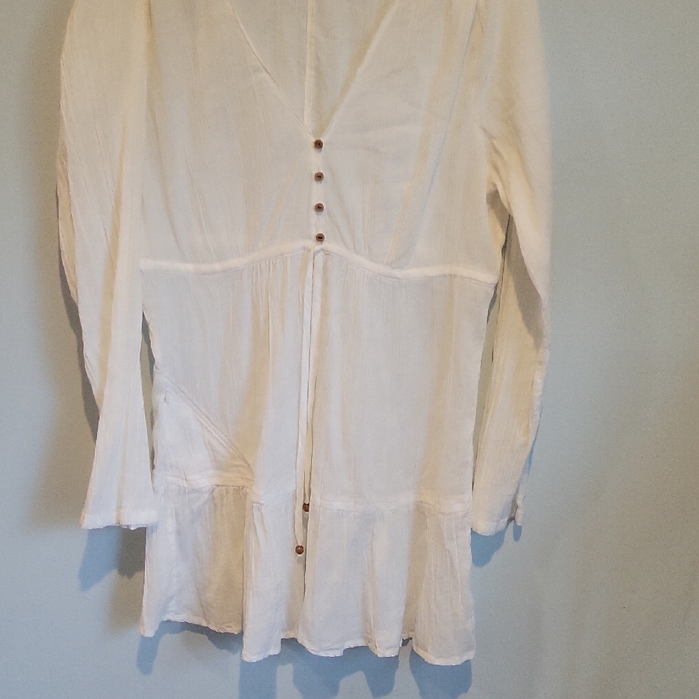 Athleta Cream Tiered Long Sleeve Dress